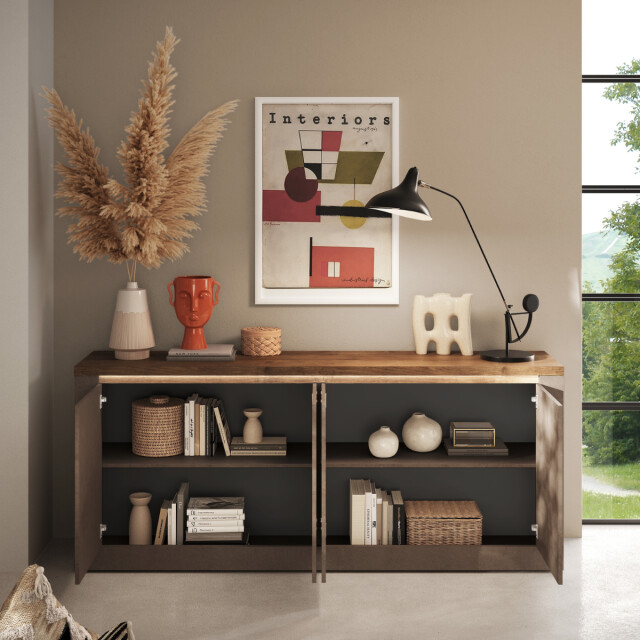 CaliCosy 4-deurs dressoir met 2 planken, brons en kwik effect, l207 cm ischia 3321804 large