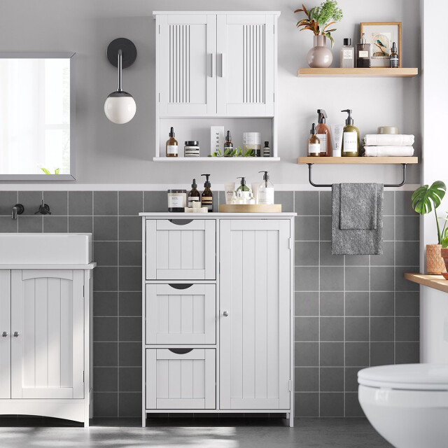 CaliCosy Petit meuble de rangement 1 porte et 3 tiroirs blanc l60 cm 3332691 large
