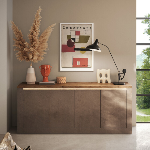 CaliCosy 4-deurs dressoir met 2 planken, brons en kwik effect, l207 cm ischia 3321804 large