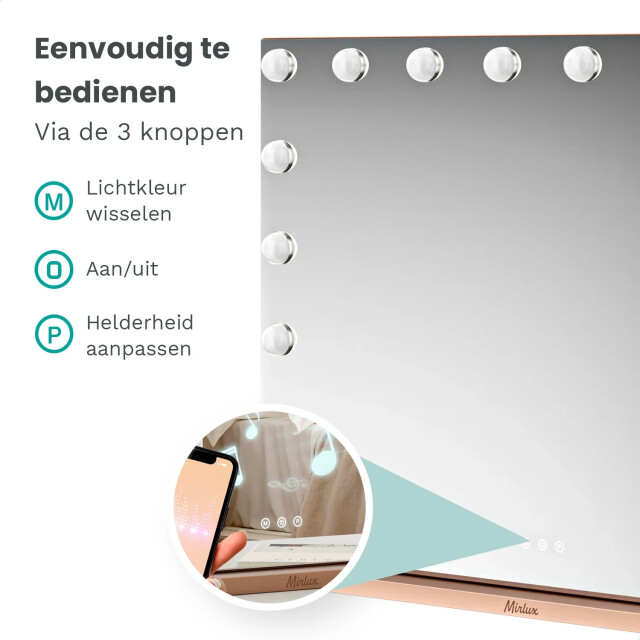 Mirlux Hollywood spiegel bluetooth speakers 80x60cm rosé goud 3083726 large