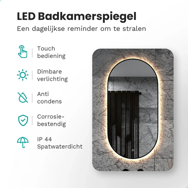 Mirlux Badkamerspiegel 120x60cm ovaal zwart frame 3250211 large