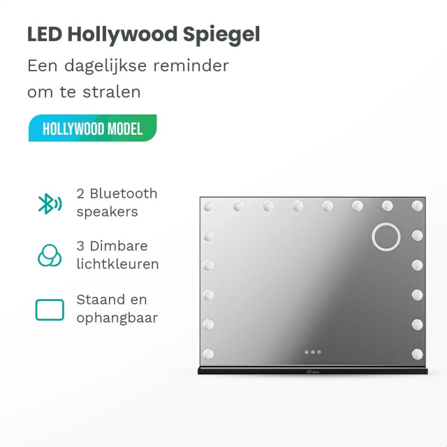 Mirlux Hollywood spiegel bluetooth speakers 80x60cm zwart 3083728 large