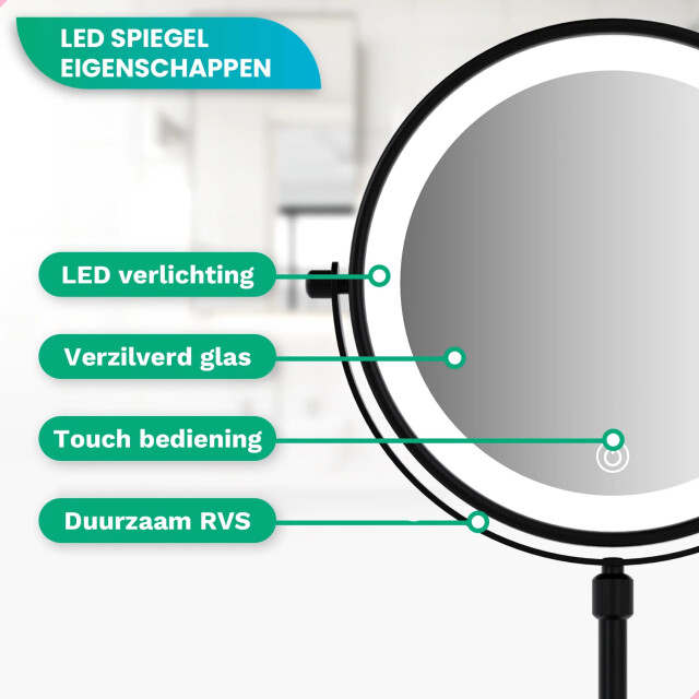 Mirlux Make-up spiegel hoogte verstelbaar zwart 1-10x vergroting 3083760 large