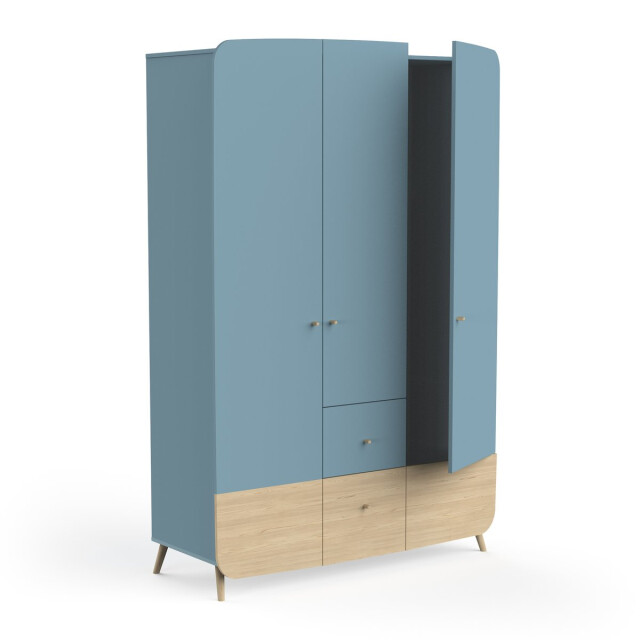 CaliCosy Armoire 3 portes et 4 tiroirs bleu orage et décor bois naturel firmiana 3332676 large