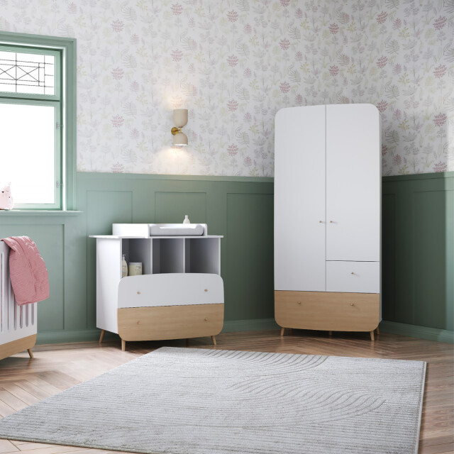 CaliCosy Armoire 2 portes et 2 tiroirs bleu orage et décor bois naturel firmiana 3332686 large