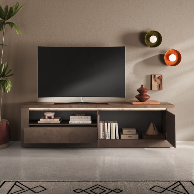 CaliCosy Tv-meubel met 2 deuren, 1 lade en 1 nis, brons en kwik effect, l207 cm ischia 3321749 large