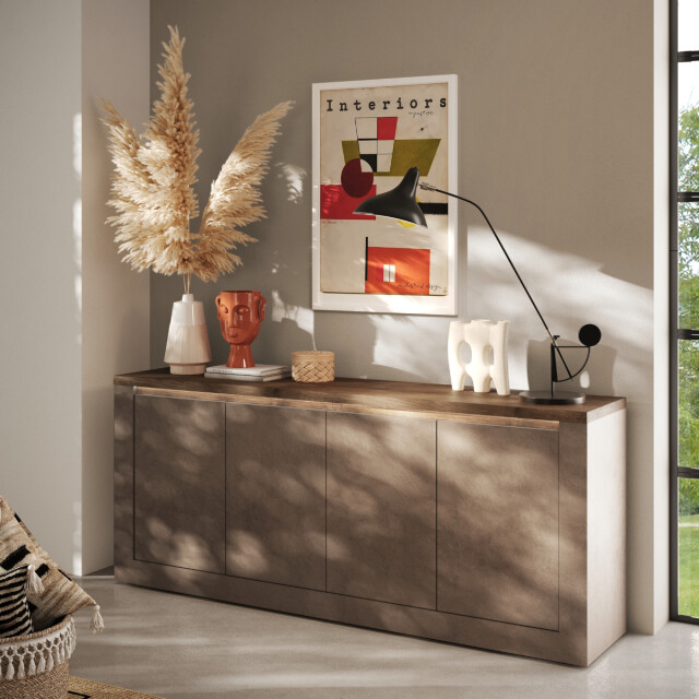 CaliCosy 4-deurs dressoir met 2 planken, brons en kwik effect, l207 cm ischia 3321804 large