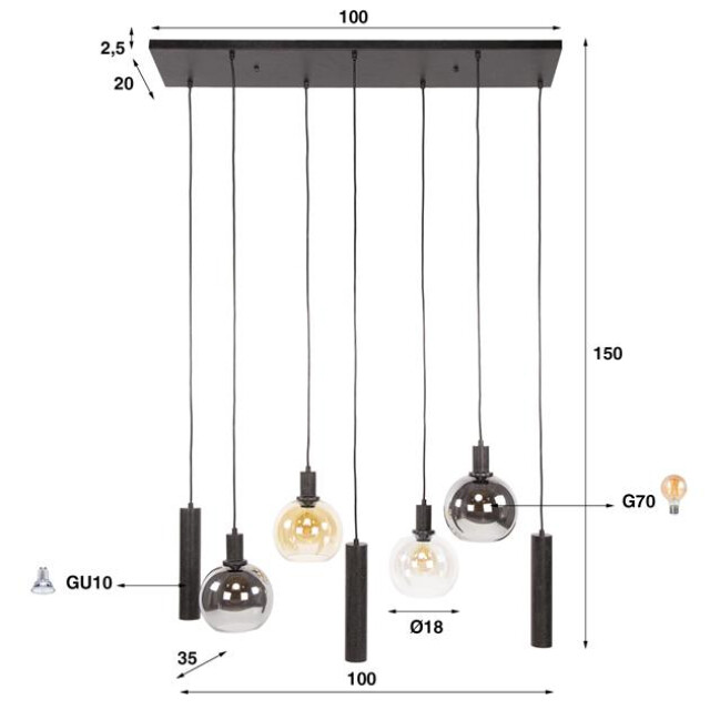 Hoyz hanglamp sfera tricolore 4+3-lichts artic 3275177 large