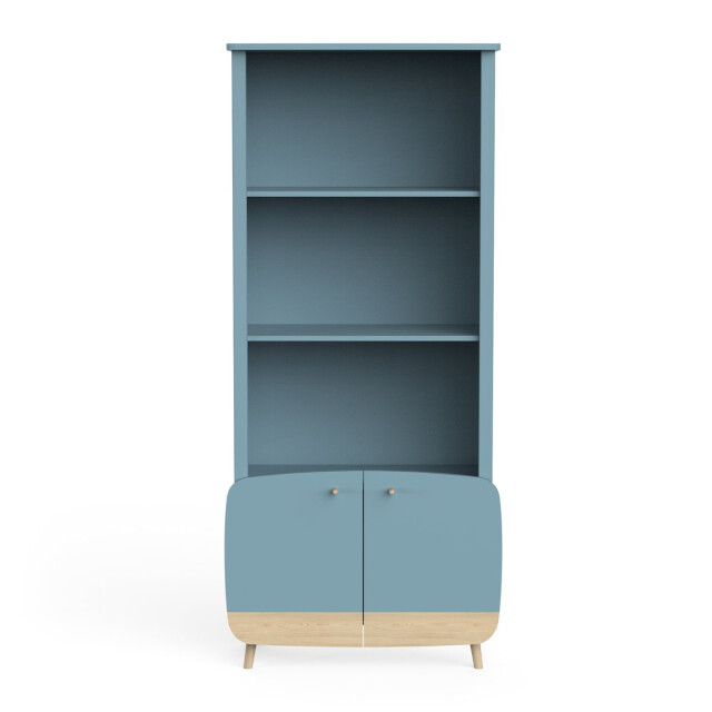 CaliCosy Bibliothèque 2 tablettes et 2 portes bleu orage et décor bois naturel h177 cm - 3332671 large
