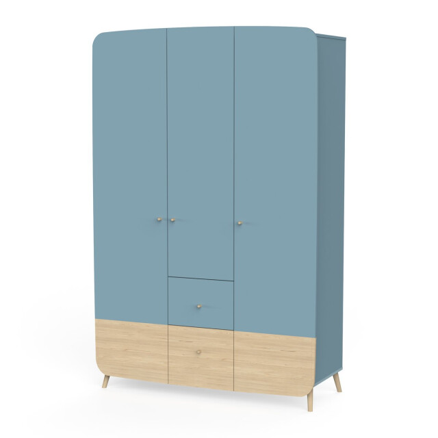 CaliCosy Armoire 3 portes et 4 tiroirs bleu orage et décor bois naturel firmiana 3332676 large