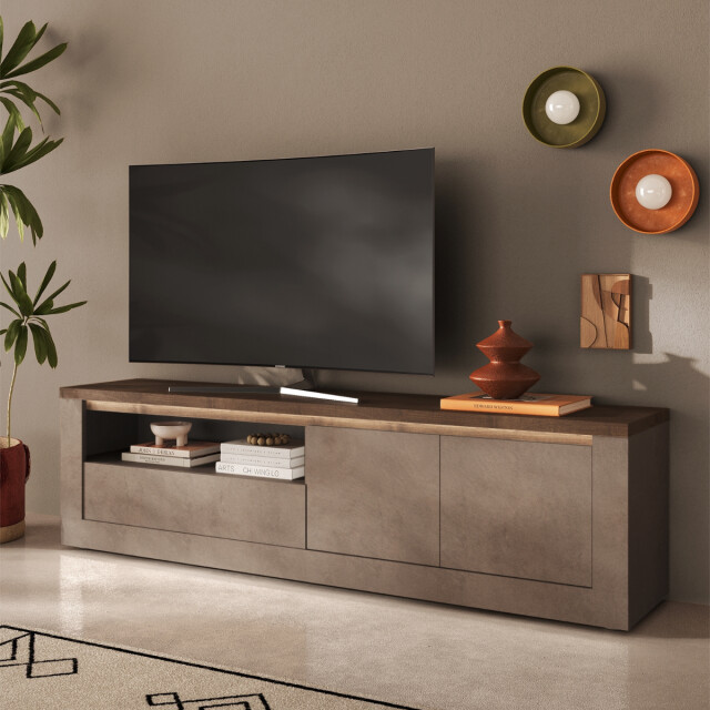 CaliCosy Tv-meubel met 2 deuren, 1 lade en 1 nis, brons en kwik effect, l207 cm ischia 3321749 large