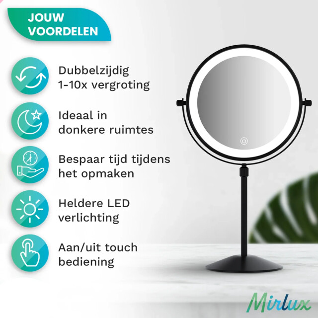 Mirlux Make-up spiegel hoogte verstelbaar zwart 1-10x vergroting 3083760 large