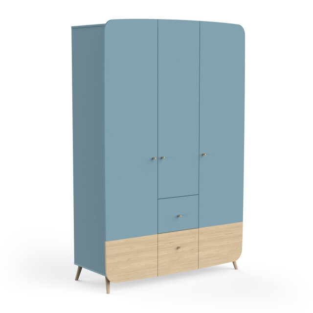CaliCosy Armoire 3 portes et 4 tiroirs bleu orage et décor bois naturel firmiana 3332676 large