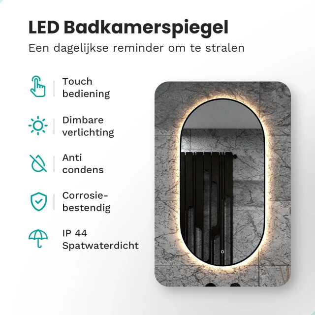Mirlux Badkamerspiegel 100x50cm ovaal zwart frame 3274079 large