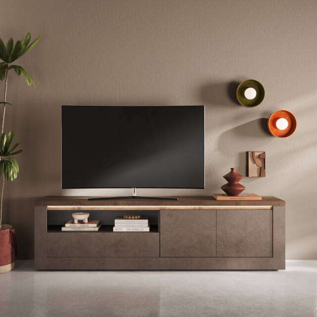 CaliCosy Tv-meubel met 2 deuren, 1 lade en 1 nis, brons en kwik effect, l207 cm ischia 3321749 large