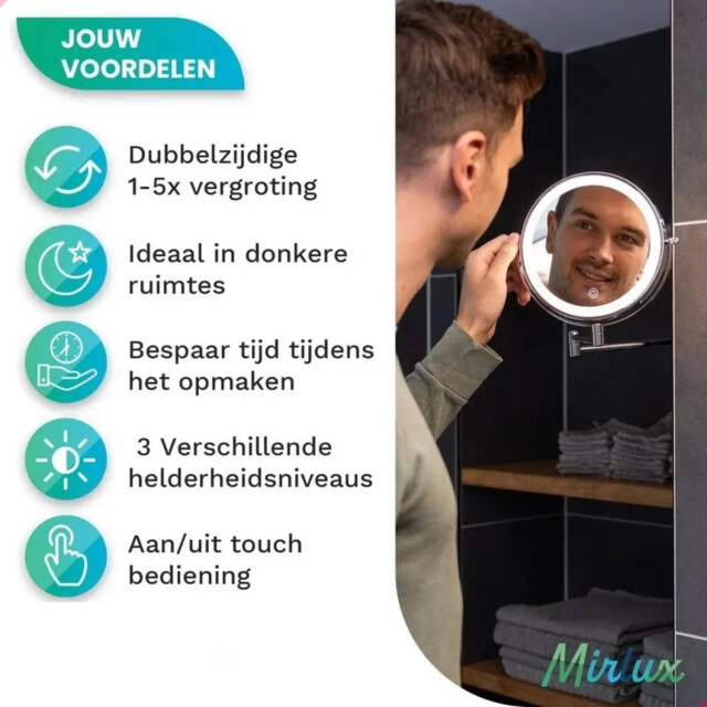 Mirlux Make-up spiegel batterij zwart 1-5x vergroting 3083714 large