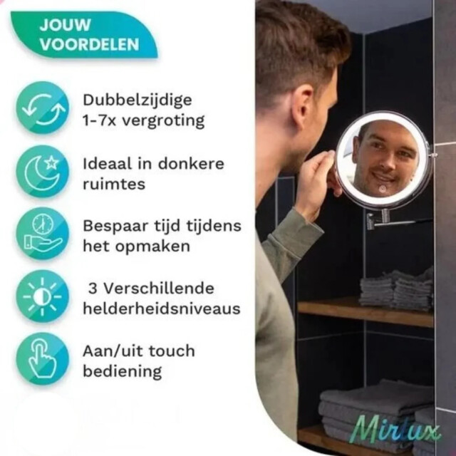 Mirlux Make-up spiegel oplaadbaar chroom 1-7x vergroting 3083718 large