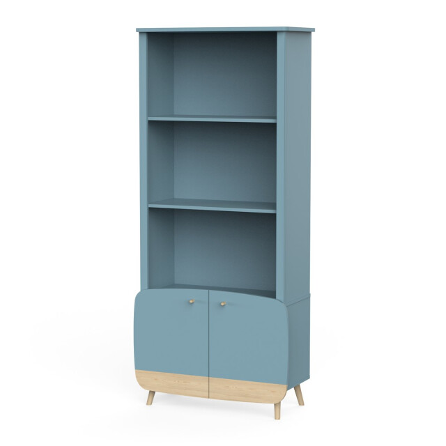 CaliCosy Bibliothèque 2 tablettes et 2 portes bleu orage et décor bois naturel h177 cm - 3332671 large