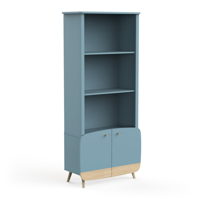 CaliCosy Bibliothèque 2 tablettes et 2 portes bleu orage et décor bois naturel h177 cm - 3332671 large