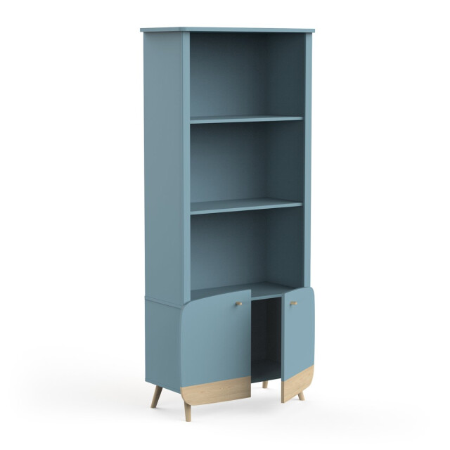 CaliCosy Bibliothèque 2 tablettes et 2 portes bleu orage et décor bois naturel h177 cm - 3332671 large