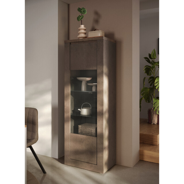 CaliCosy Vitrinekast met 1 deur, 2 glazen planken, 2 houten planken met brons- en 3322765 large