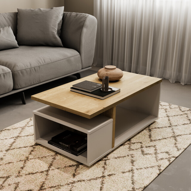 CaliCosy Table basse 3 niches décor chêne et blanc mat l91,8 cm access 3332687 large