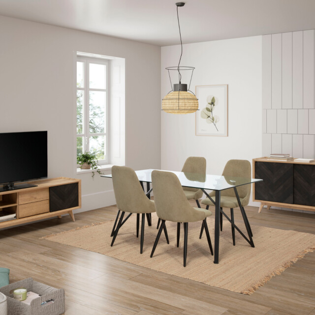 CaliCosy Set van 4 stoelen in stof met zwarte metalen poten l50 cm mani 3078763 large