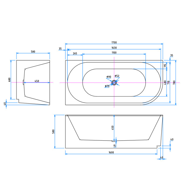 Badplaats Ligbad havana 170 x 80 x 58 cm half vrijstaand bad hoogglans 3202077 large