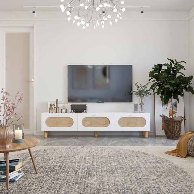 CaliCosy Tv-meubel met 3 opklapbare deuren bedekt met jute stof, l180 cm elena 3337751 large