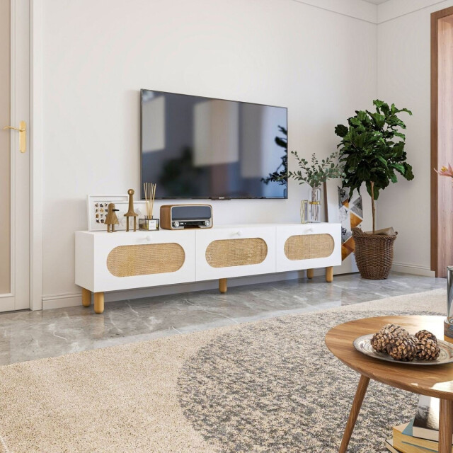 CaliCosy Tv-meubel met 3 opklapbare deuren bedekt met jute stof, l180 cm elena 3337751 large