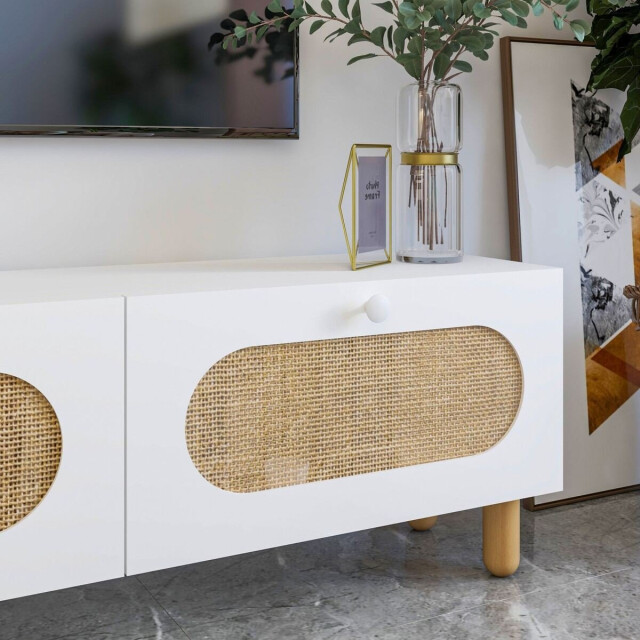 CaliCosy Tv-meubel met 3 opklapbare deuren bedekt met jute stof, l180 cm elena 3337751 large