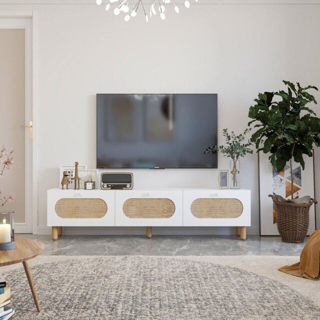 CaliCosy Tv-meubel met 3 opklapbare deuren bedekt met jute stof, l180 cm elena 3337751 large