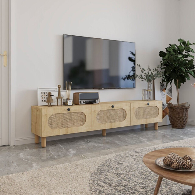 CaliCosy Tv-meubel met 3 opklapbare deuren bedekt met jute stof, l180 cm elena 3337752 large