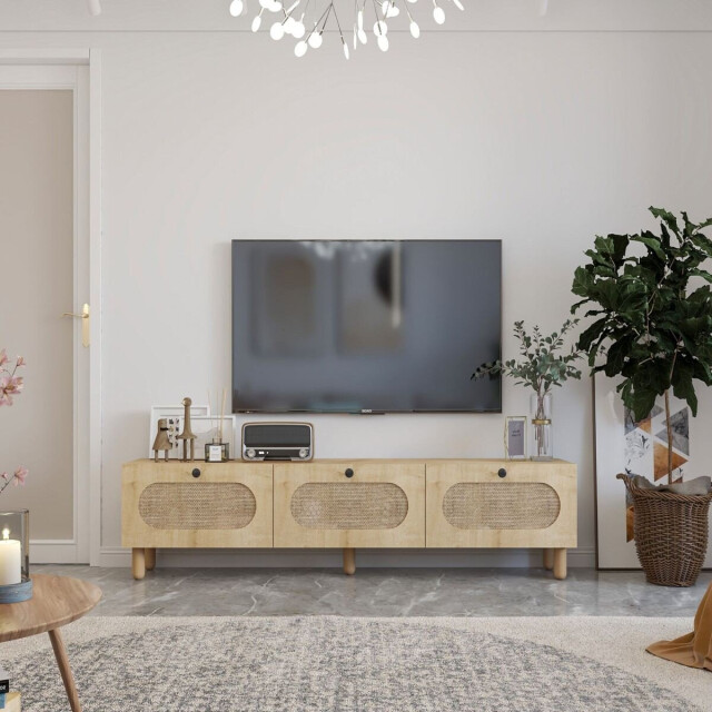 CaliCosy Tv-meubel met 3 opklapbare deuren bedekt met jute stof, l180 cm elena 3337752 large
