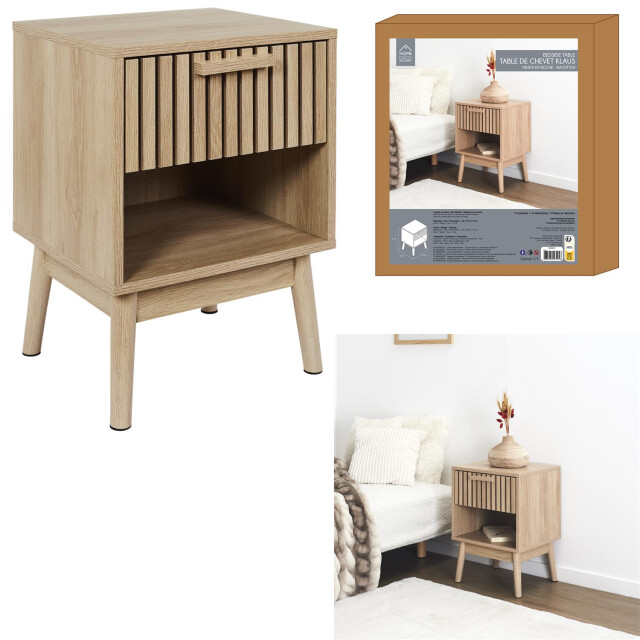 Home Deco Factory Nachtkastje klaus met paneelfront met lade en open vak - 3257653 large