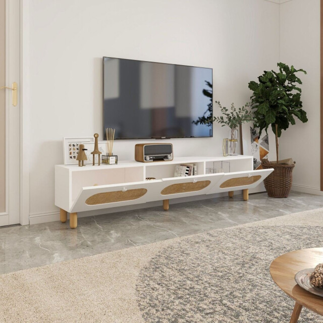 CaliCosy Tv-meubel met 3 opklapbare deuren bedekt met jute stof, l180 cm elena 3337751 large