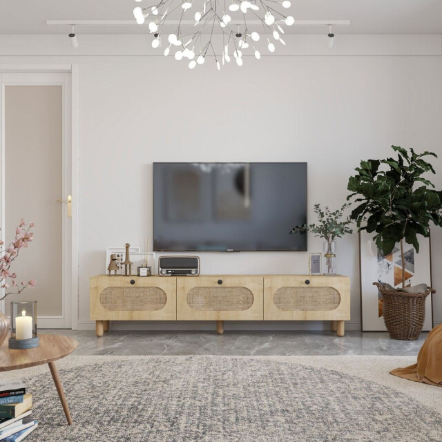 CaliCosy Tv-meubel met 3 opklapbare deuren bedekt met jute stof, l180 cm elena 3337752 large