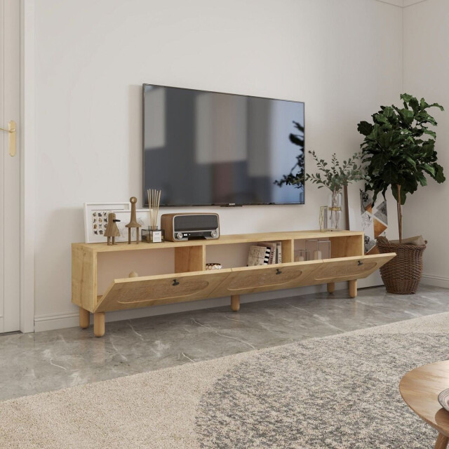 CaliCosy Tv-meubel met 3 opklapbare deuren bedekt met jute stof, l180 cm elena 3337752 large