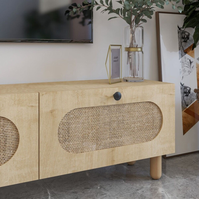 CaliCosy Tv-meubel met 3 opklapbare deuren bedekt met jute stof, l180 cm elena 3337752 large