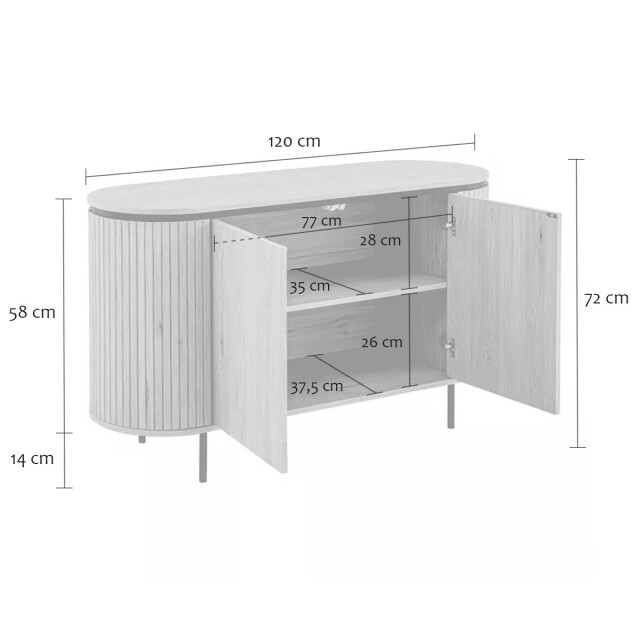 CaliCosy Dressoir met 2 deuren en zijkanten met groef l120 cm 3202267 large