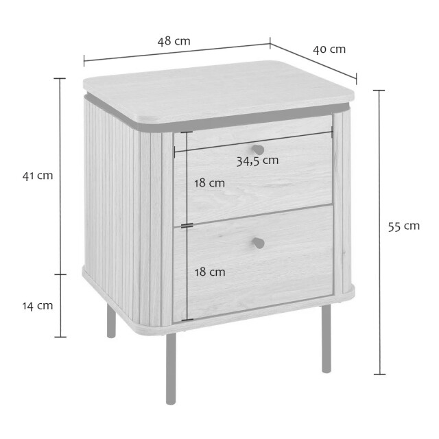 CaliCosy Nachtkastje met 2 lades en zijkanten met groef h55 cm malaga 3205799 large