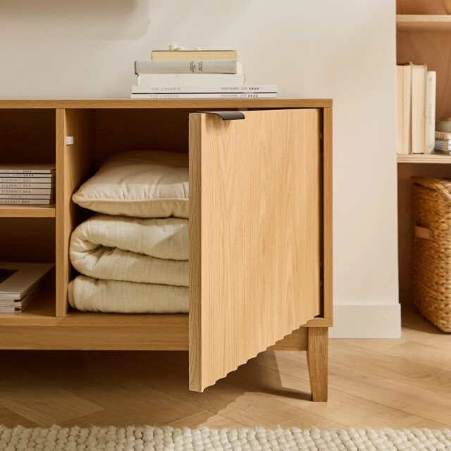 CaliCosy Tv-meubel met 2 open vakken en 2 deuren met geribbelde fronten l140 cm bologne 3205800 large