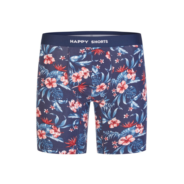 Happy Shorts Heren boxershorts met lange pijpen boxer briefs 4-pack hawaii gebloemd/blauw HS-J-1268-LONG-2X large