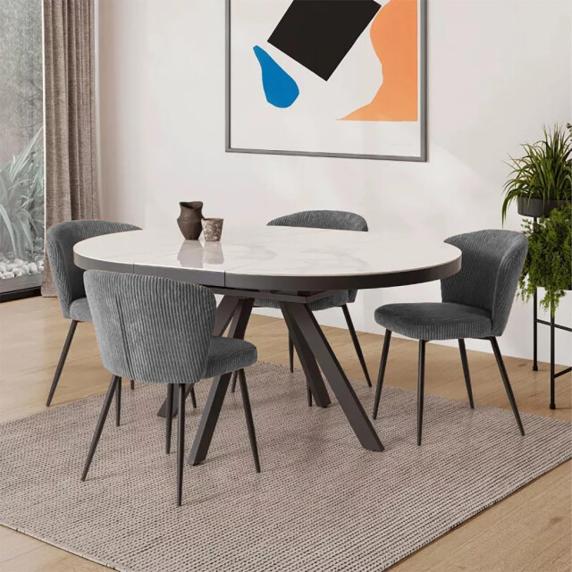 CaliCosy Set van 4 stoelen in geribbelde fluwelen stof met zwarte metalen poten l47 cm - 3078752 large