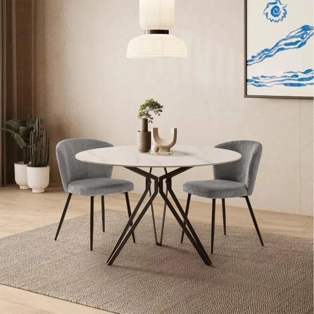 CaliCosy Set van 4 stoelen in geribbelde fluwelen stof met zwarte metalen poten l47 cm - 3078752 large