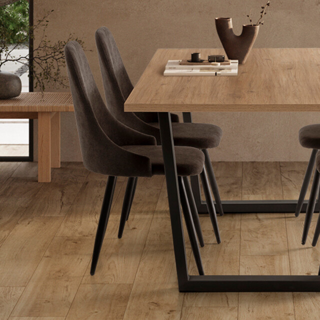 CaliCosy Set van 4 stoelen in stof met zwarte metalen poten l50 cm mani 3078766 large