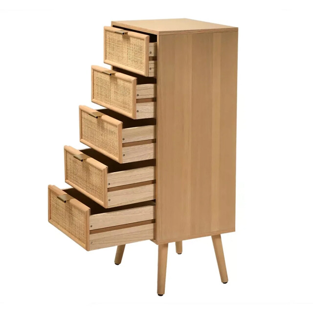 CaliCosy Ladekast met 5 lades en natuurlijke rotan voorkant l36,5 x h100,5 cm miya 2930095 large