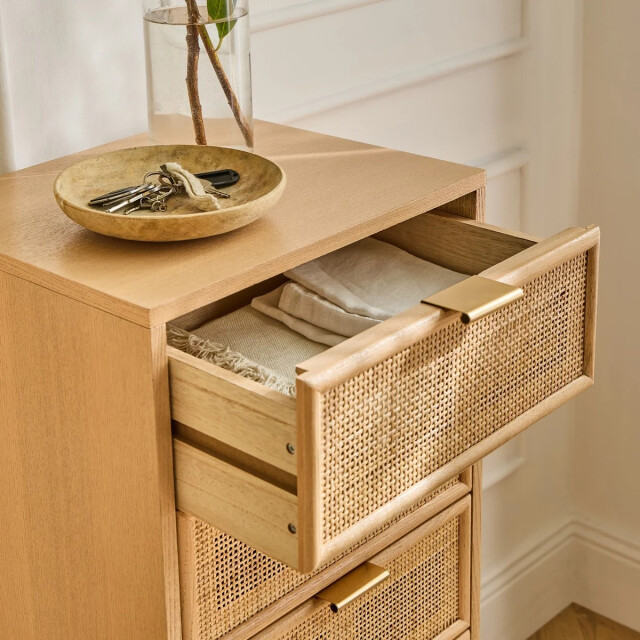 CaliCosy Ladekast met 5 lades en natuurlijke rotan voorkant l36,5 x h100,5 cm miya 2930095 large