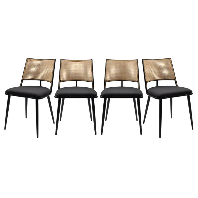 CaliCosy Set van 4 stoelen met natuurlijke vlechtwerk en zwart metalen frame l47 cm - 3011530 large