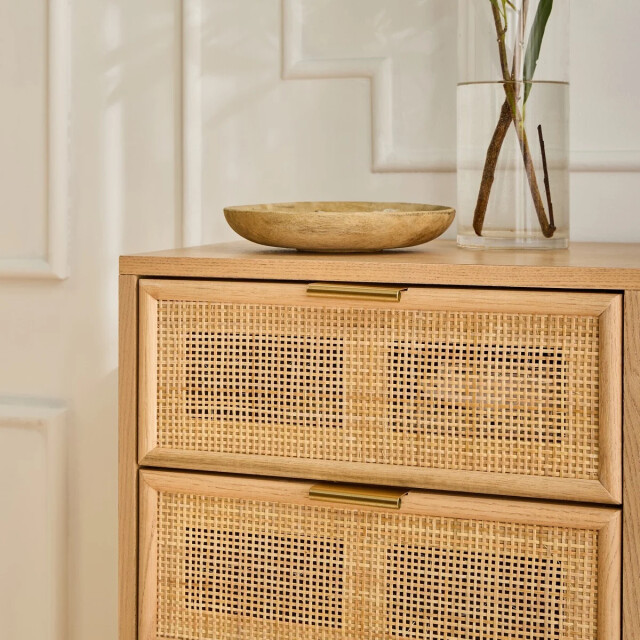 CaliCosy Ladekast met 5 lades en natuurlijke rotan voorkant l36,5 x h100,5 cm miya 2930095 large